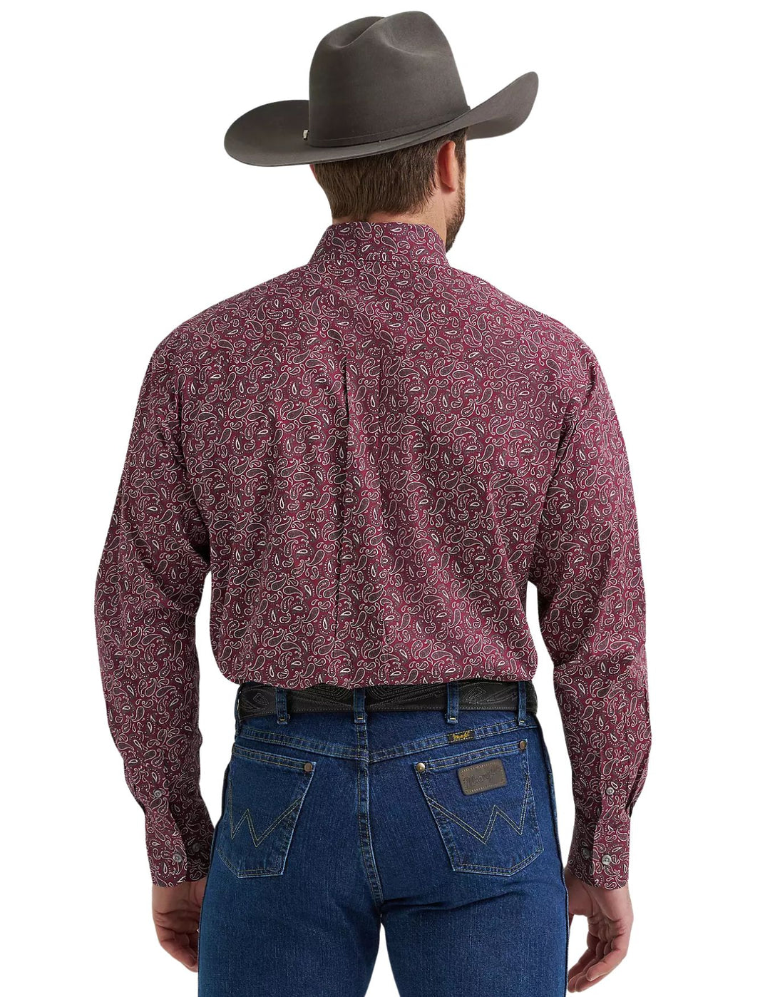 Wrangler Mens Wine Paisley George Strait Long Sleeve Shirt