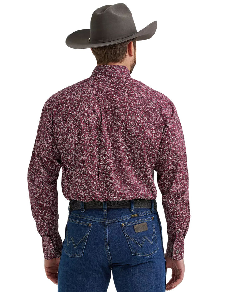 Wrangler Mens Wine Paisley George Strait Long Sleeve Shirt