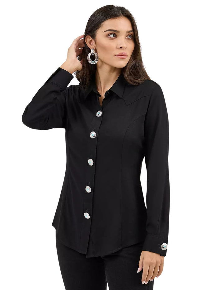 Wrangler Womens Black Concho Button Shirt