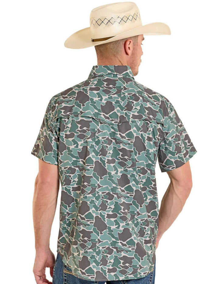 Panhandle Mens TEK Western Classic Green Camo Short Sleeve Shirt
