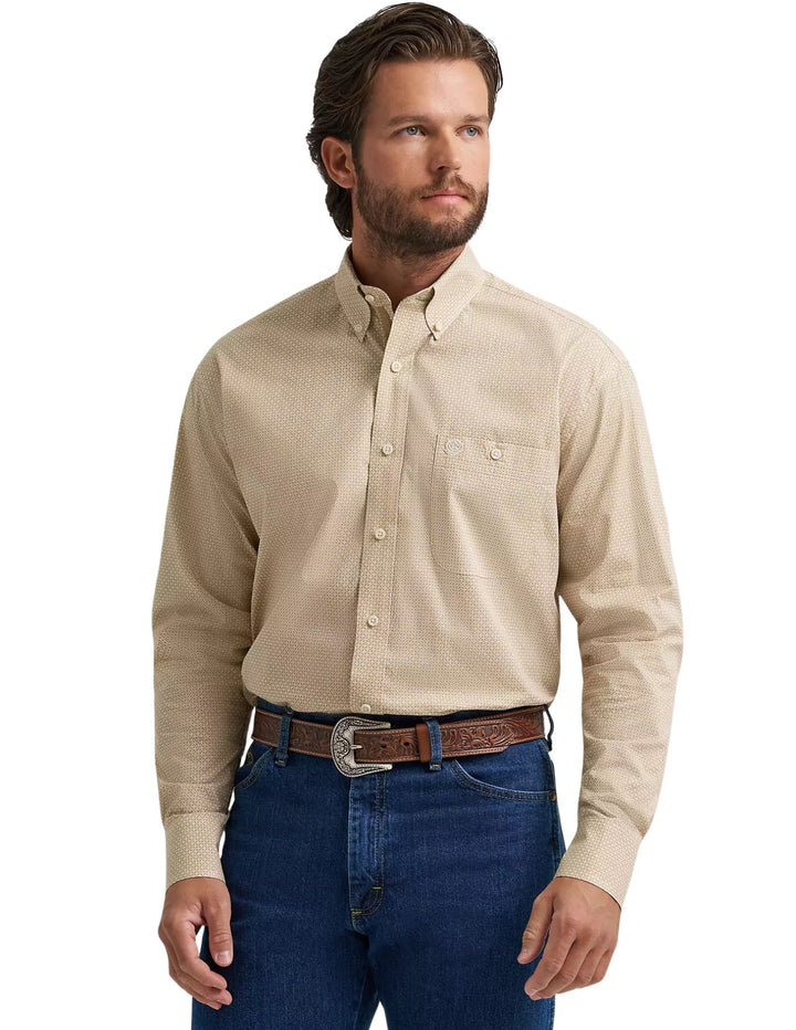 Wrangler Mens Wheat George Strait™ Long Sleeve Button Down Shirt