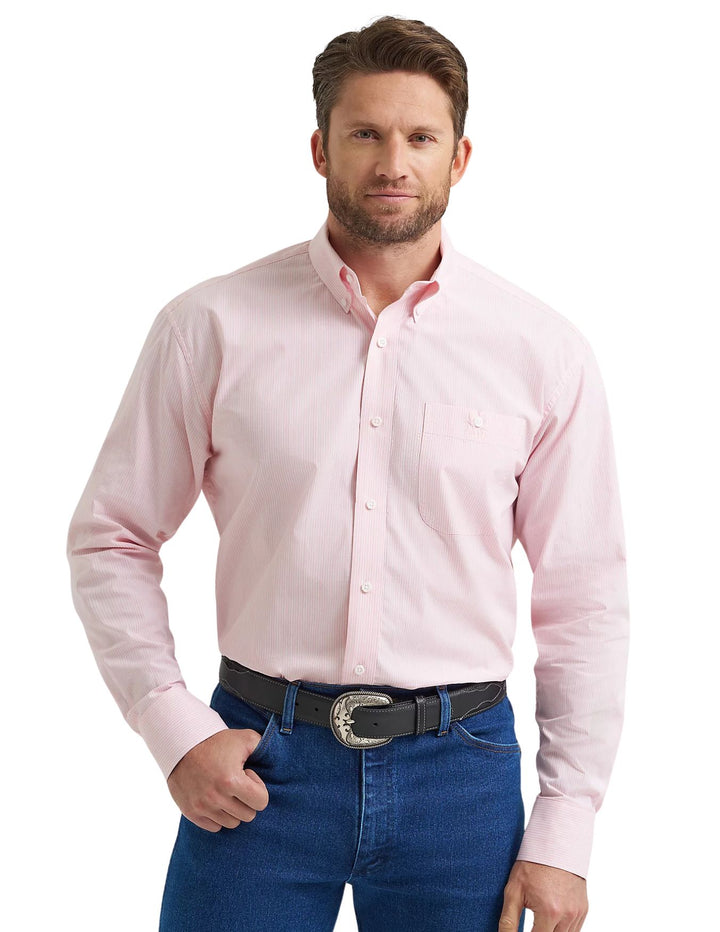 Wrangler Mens Pink Bucking Cancer Button Down Shirt
