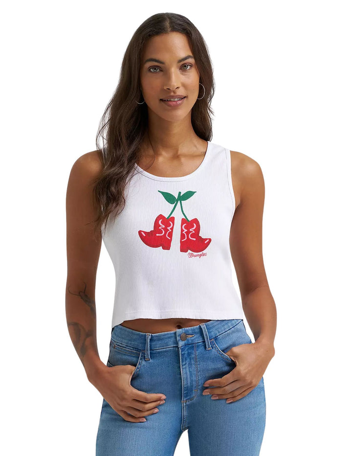 Wrangler Womens Cherry Boots Graphic Ribbed Tank