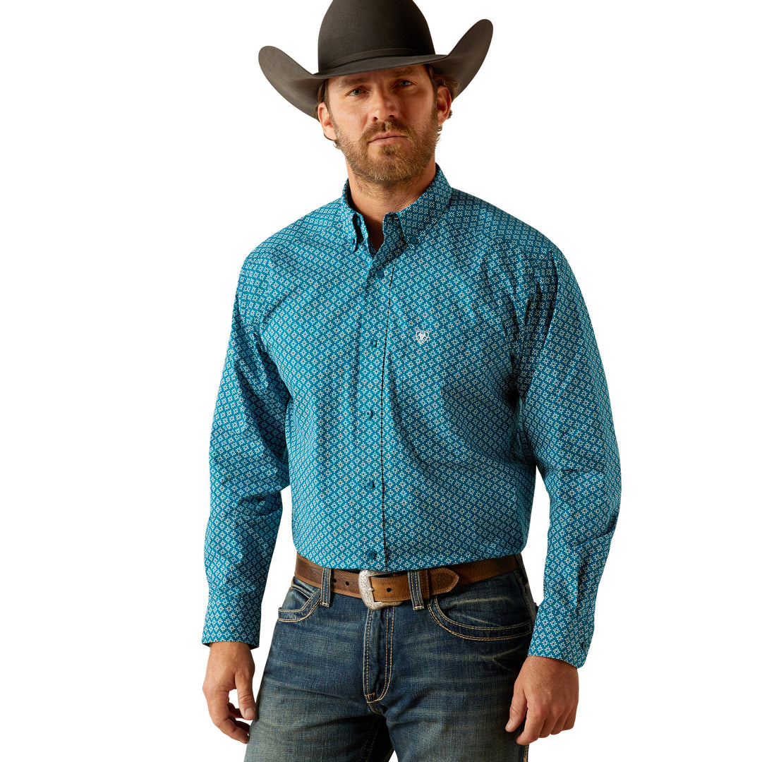 dark teal dress shirt mens Wrangler Men's Basic Twill Long Sleeve Solid Snap Work Shirt - Dark Teal