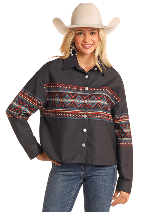 Panhandle Womens Black Aztec Border Shirt