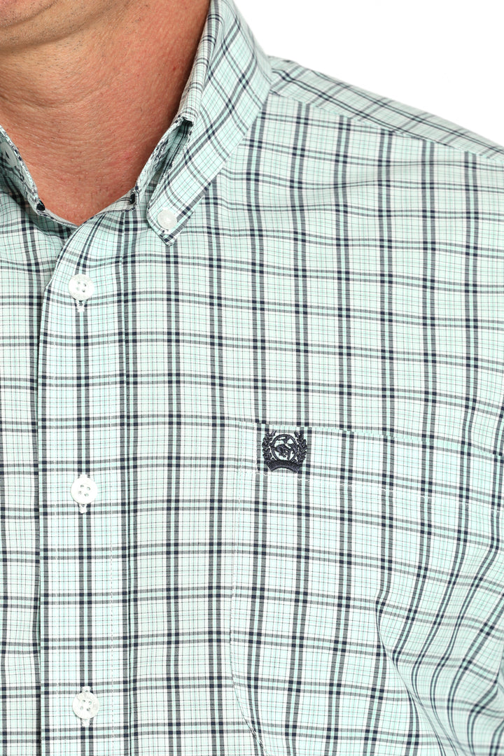 Cinch Mens Turquoise Plaid Short Sleeve Shirt