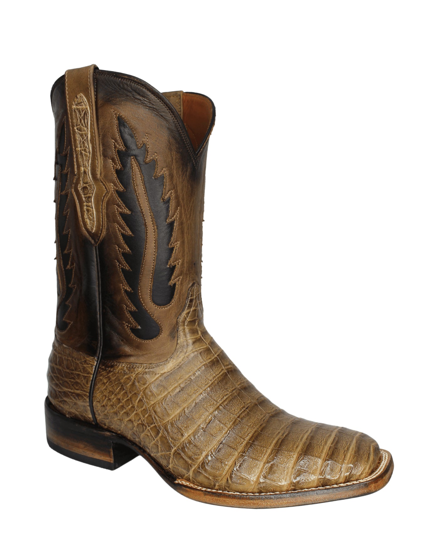 Black Jack Mens Tiger Eye Caiman Belly Square Toe Cowboy Boots Texas Boot Company