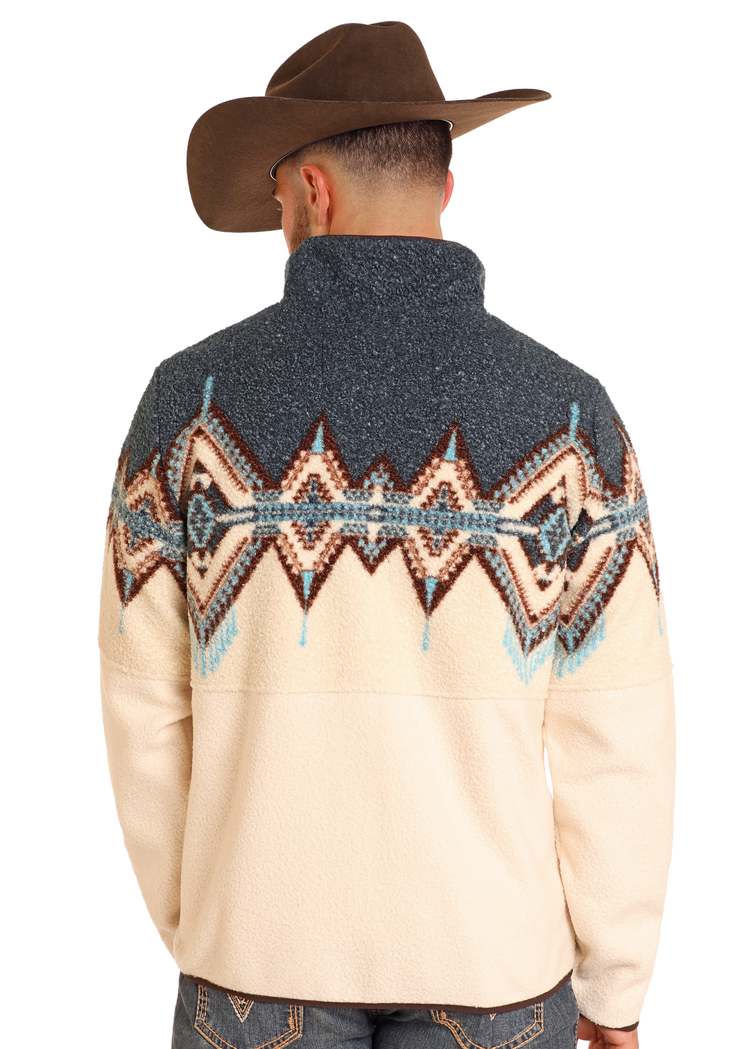 Panhandle Mens Cream Aztec Berber Border Pullover