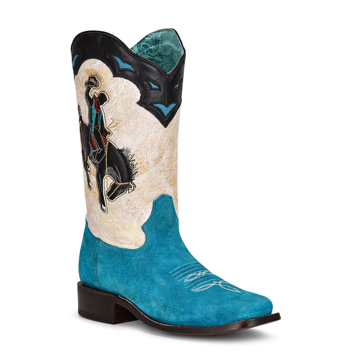 Corral Womens Blue Suede White Inlay & Embroidery