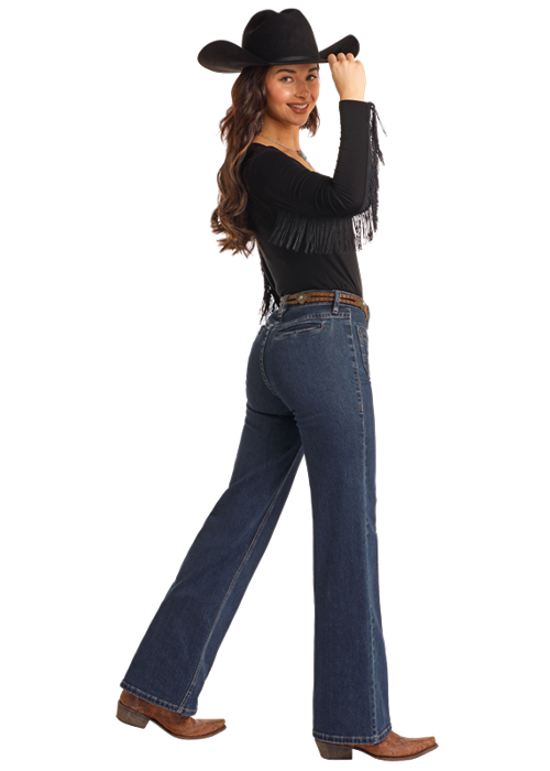 Panhandle Womens Patch Pocket Relaxed Flare Jeans