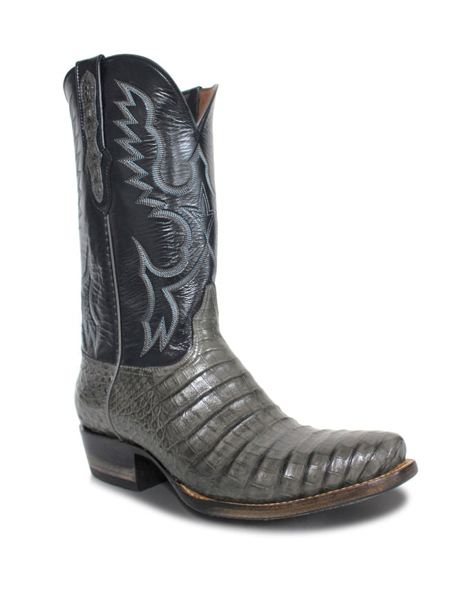 Mens Black Jack Grey Caiman Snip Toe Boots