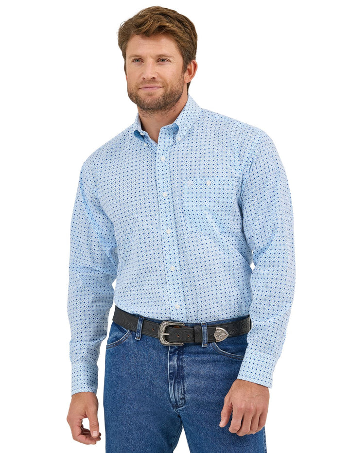 Wrangler Mens Blue Printed Relaxed Fit Shirt