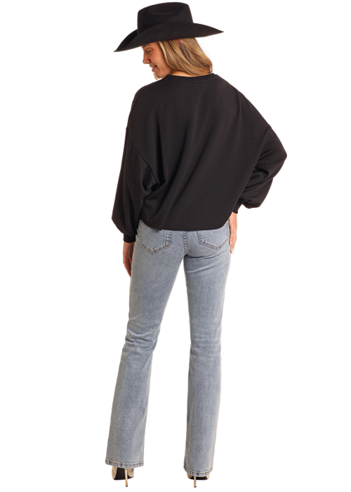 Panhandle Womens Black Rhinestone Cropped Pullover