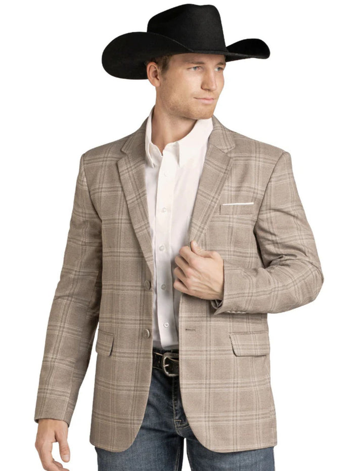 Panhandle Mens Tan Plaid Sport Coat