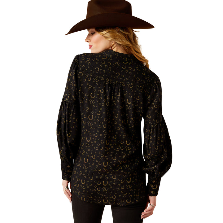 Ariat Womens Antique Gold Horseshoe Print Western Shirt