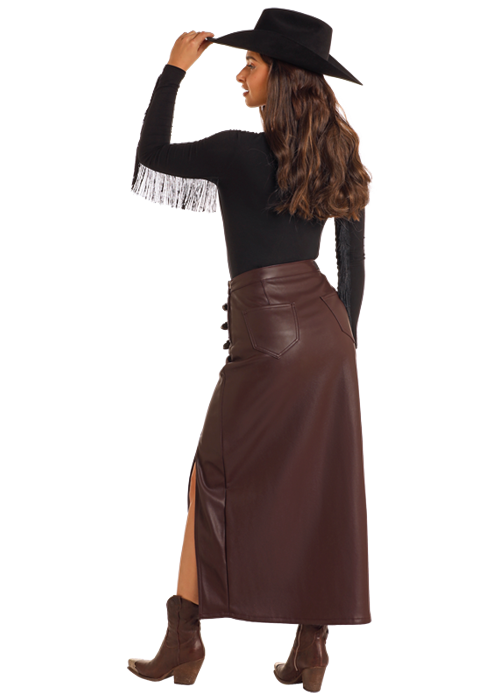 Panhandle Womens Wine Pleather Maxi Skirt