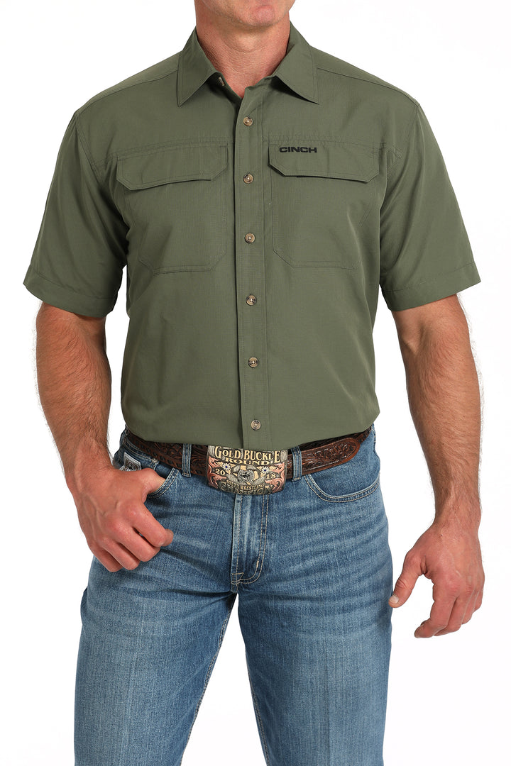 Cinch Mens Olive Arenaflex Short Sleeve Shirt