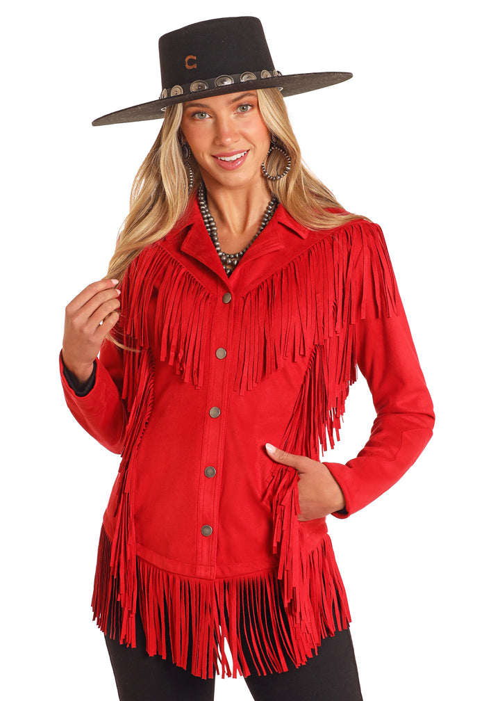 Panhandle Womens Red Suede Fringe Jacket