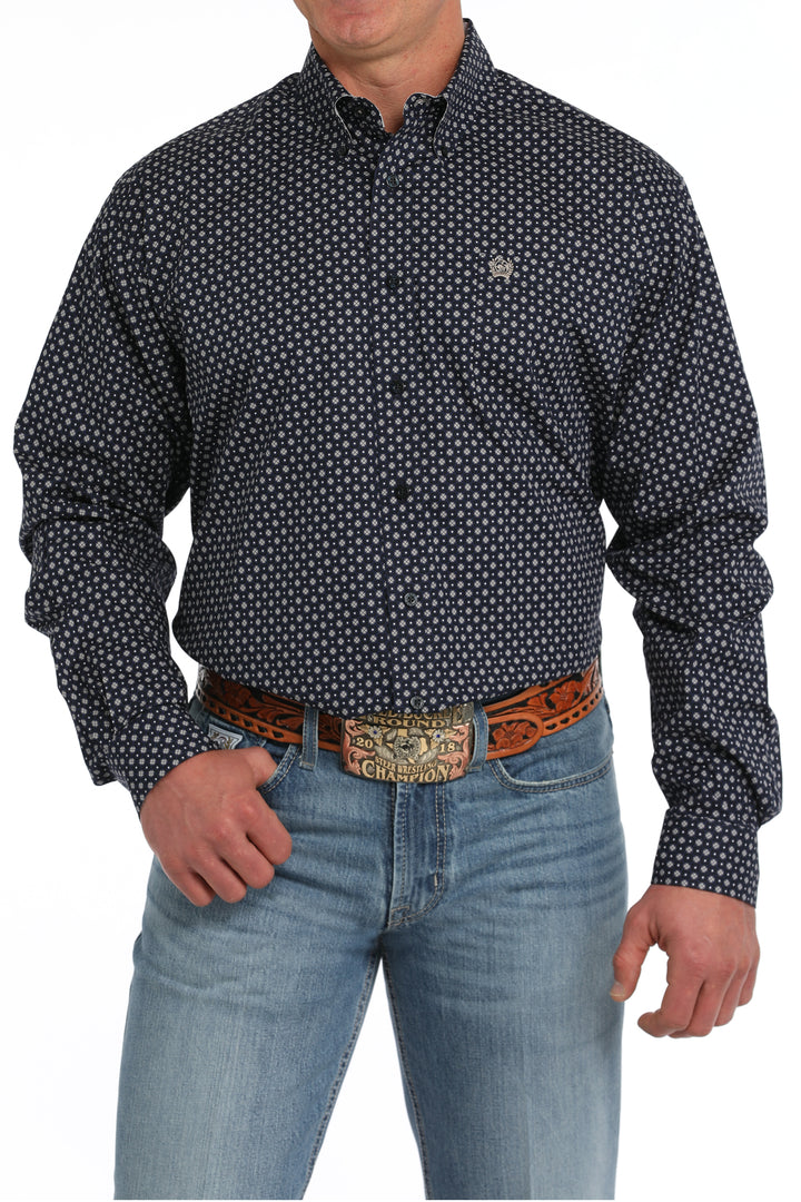 Cinch Mens Navy Printed Long Sleeve Shirt