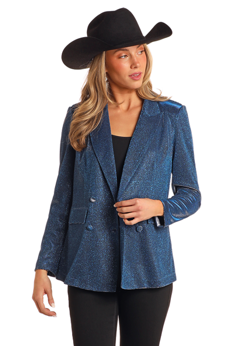 Panhandle Womens Blue Iridescent Blazer