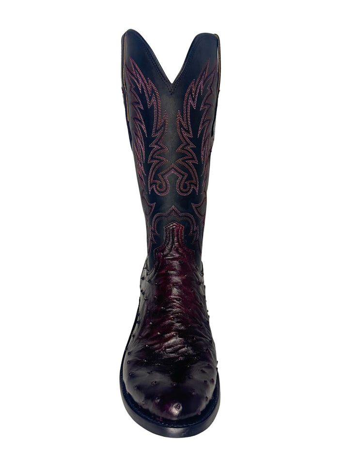 Lucchese Mens Elgin Black Cherry Ostrich Round Toe Boots