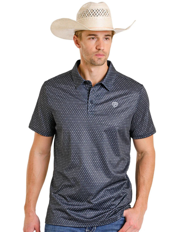 Panhandle Mens Black Shadow Diamond Print Polo