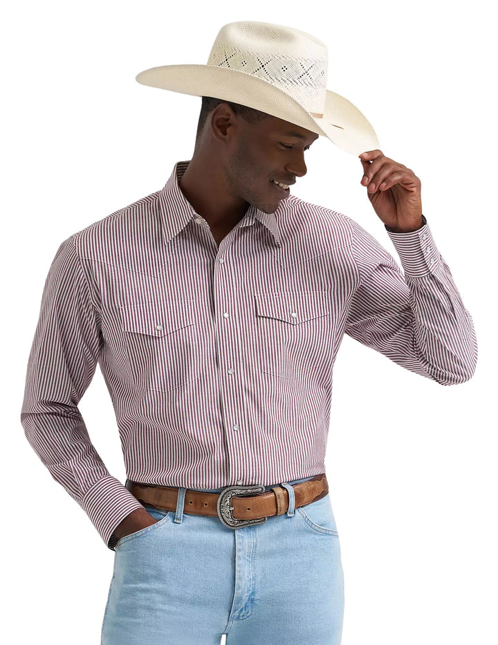 Wrangler Mens Wrinkle Resist Long Sleeve Western Snap Stripe Shirt