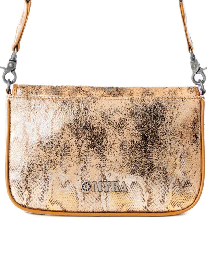 Myra Womens Wild Print Leather Bag Golden Snake Print Crossbody