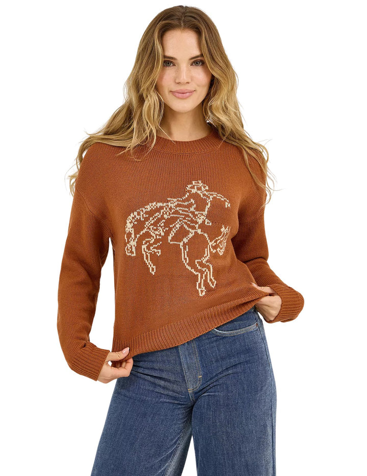 Wrangler Womens  Horse Intarsia Crew Neck Sweater