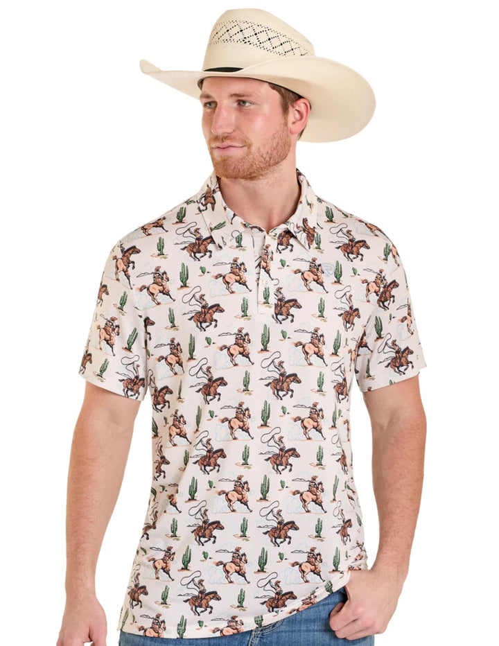 Panhandle Mens Desert Cowboy Print Polo