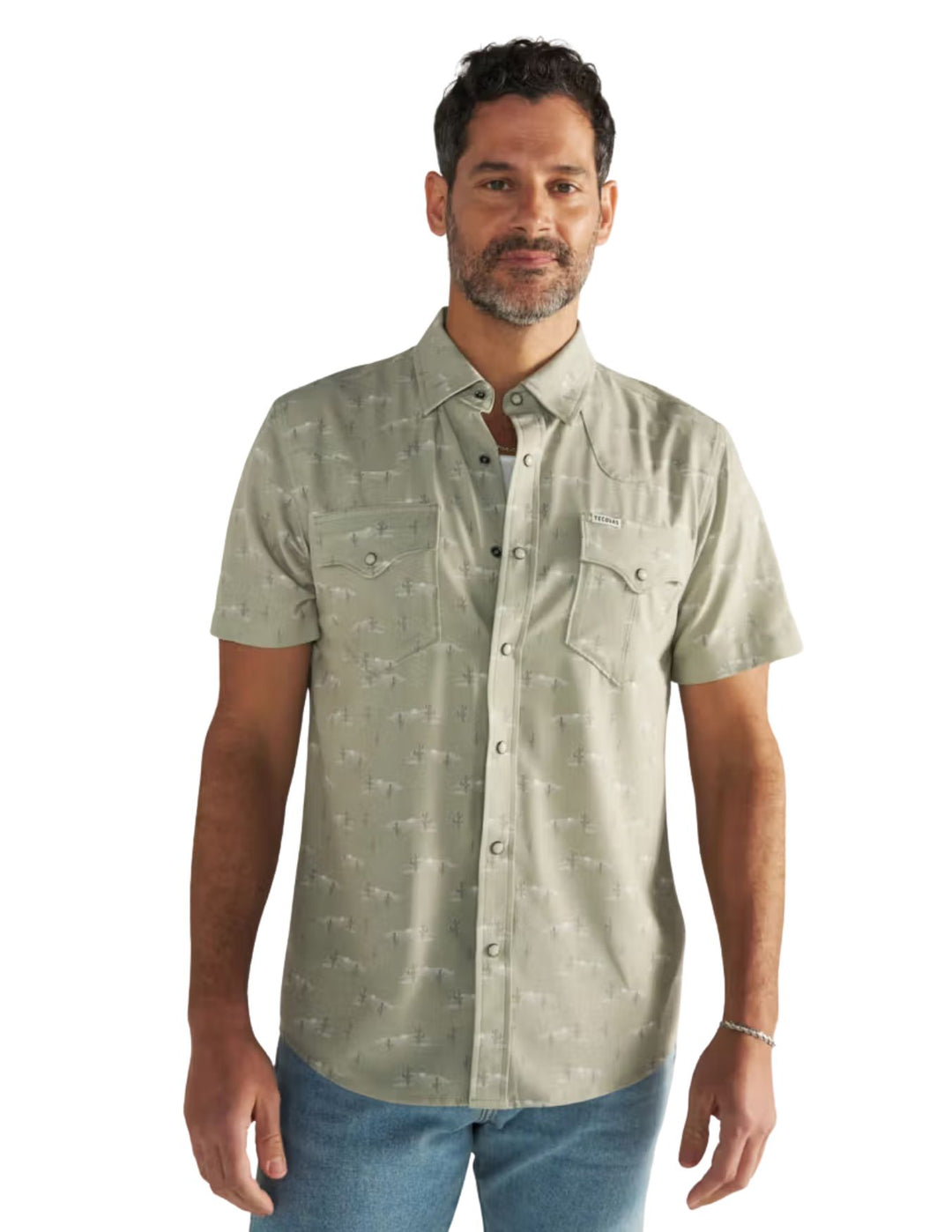 Tecovas Mens Desert Sage Performance Western Short Sleeve Pearl Snap Shirt