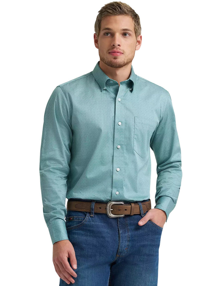 Wrangler Mens Green Weave Long Sleeve Shirt