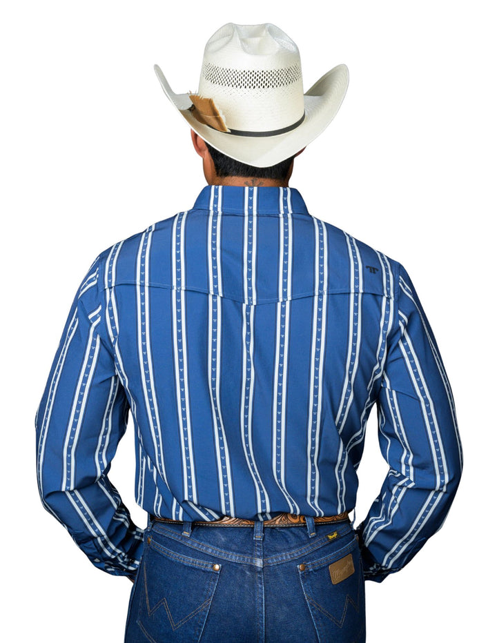 Ferrell Mens The Tucker in Blue Long Sleeve Snap Shirt