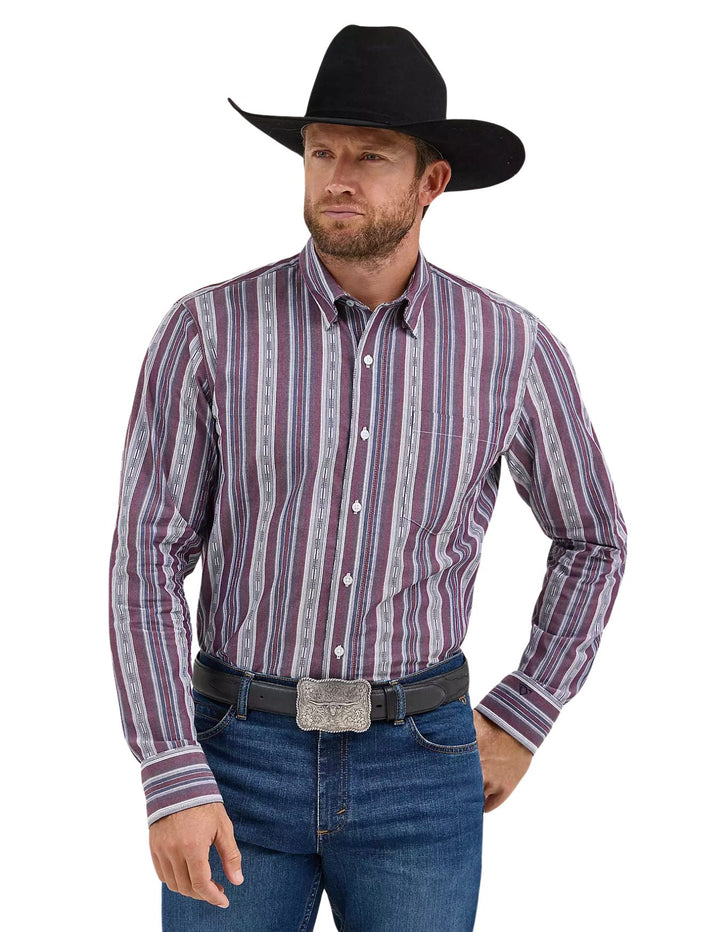 Wrangler Mens Mauve Stripes Long Sleeve Shirt