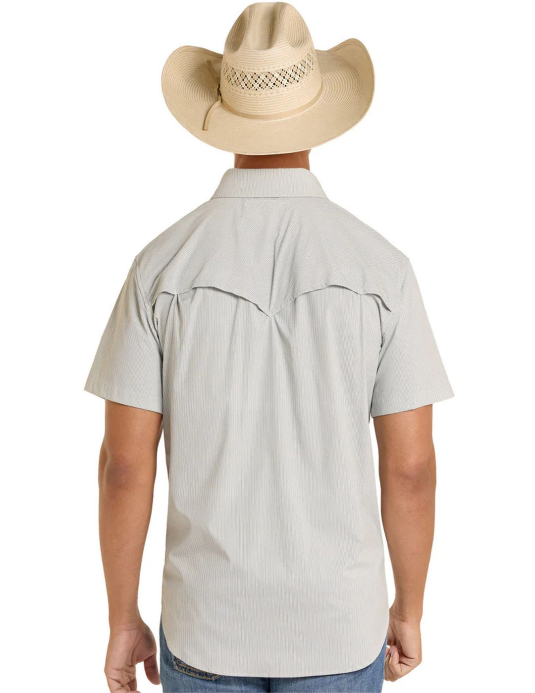 Panhandle Mens TEK Western Grey Pin Stripe Short Sleeve Shirt
