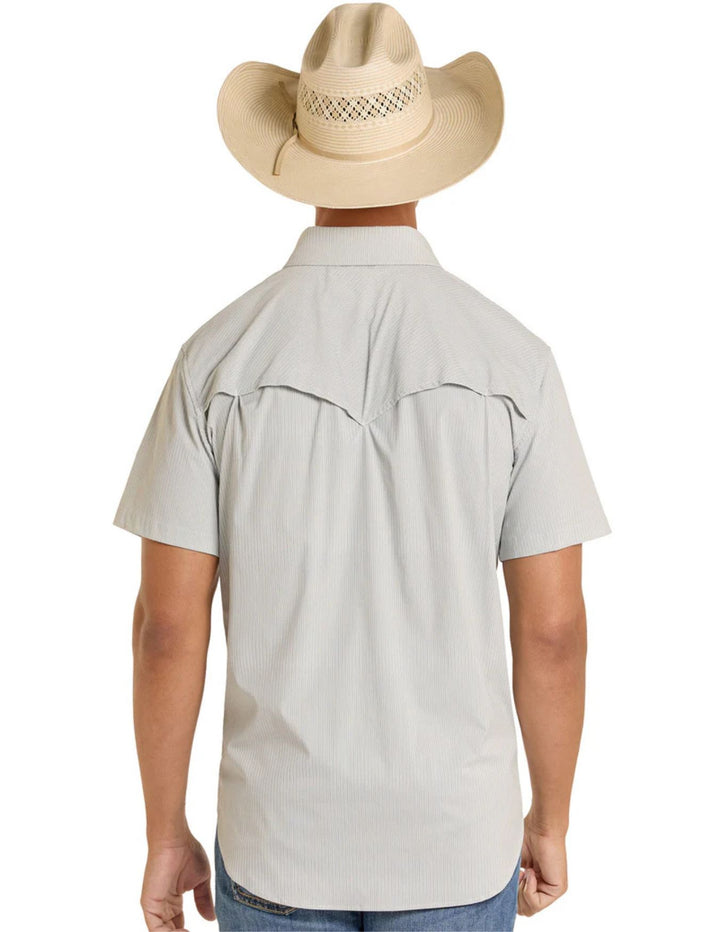 Panhandle Mens TEK Western Grey Pin Stripe Short Sleeve Shirt