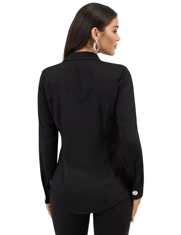 Wrangler Womens Black Concho Button Shirt