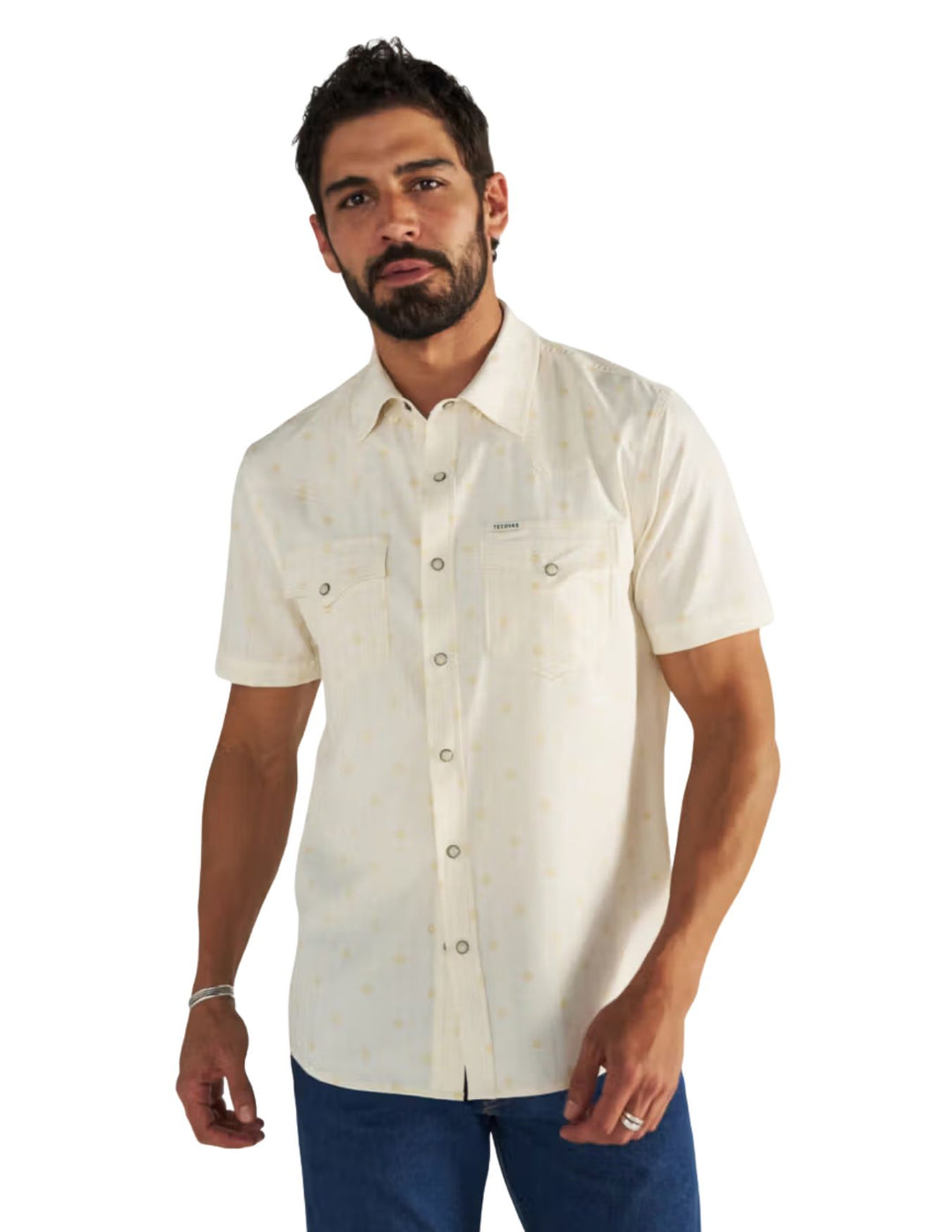 Tecovas Mens Light Sand Performance Western Short Sleeve Pearl Snap Shirt