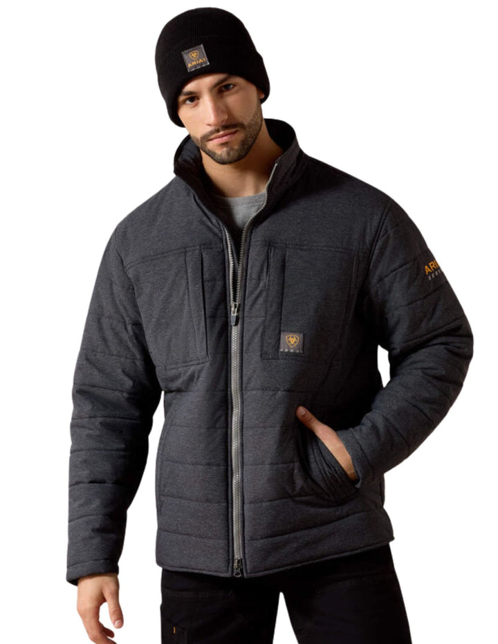 Ariat Mens Charcoal Rebar Valiant Stretch Canvas Water Resistant Insulated Jacket