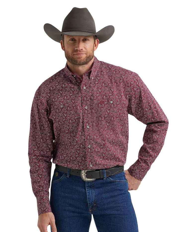 Wrangler Mens Wine Paisley George Strait Long Sleeve Shirt