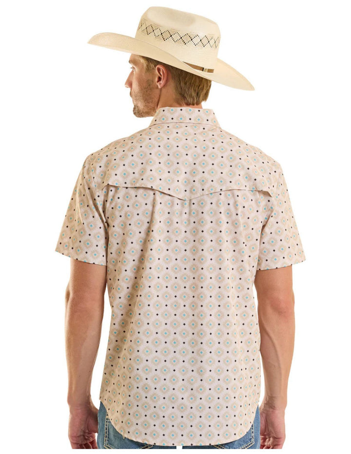 Panhandle Mens TEK Western Perforated Diamond Short Sleeve Shirt