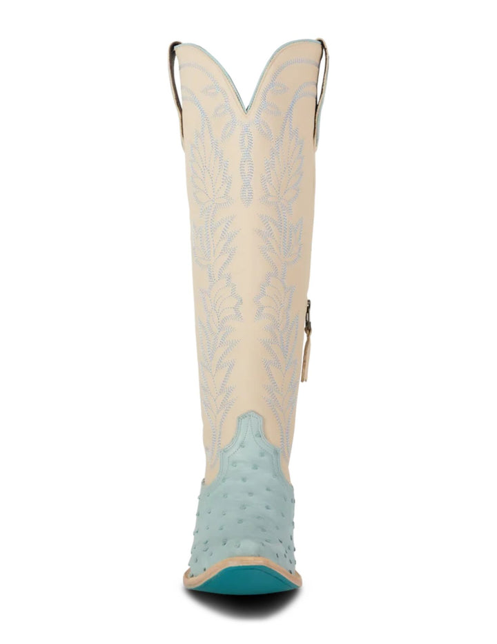 Lane Womens Sandaga Knee High Powder Blue Ostrich Boots