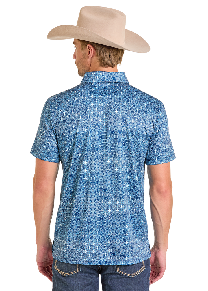 Panhandle Mens Blue Medallion Print Polo