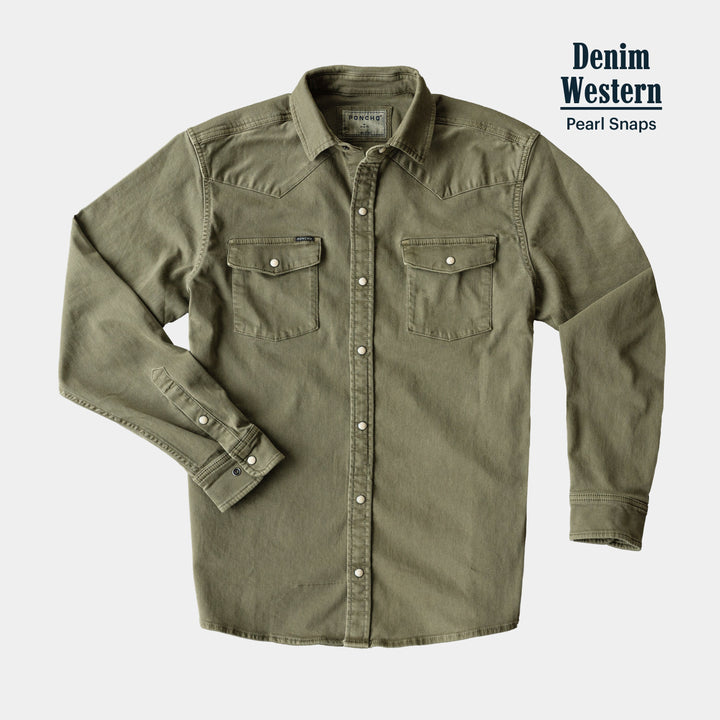 Poncho Mens The Hidalgo Green Denim Shirt