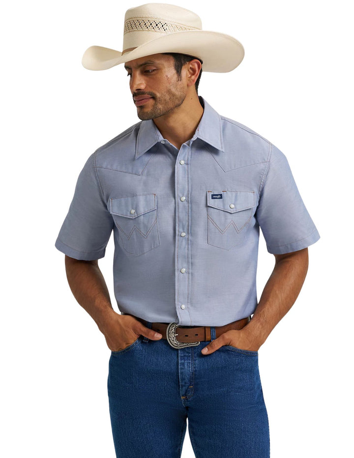 Wrangler Mens Cowboy Cut Denim Short Sleeve Work Western Shirt