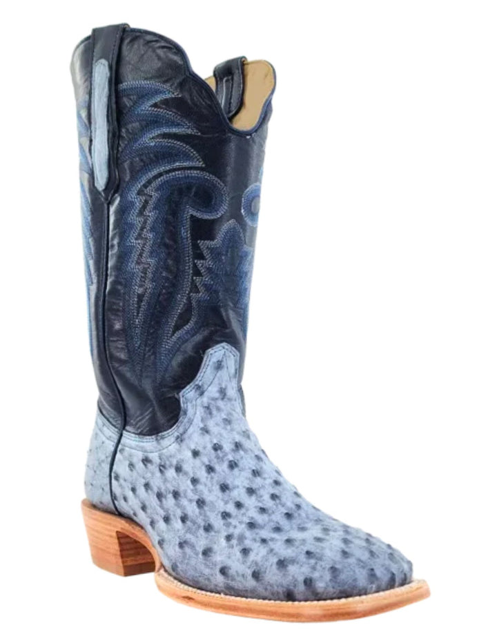 R. Watson Mens Denim Bruciato Full Quill Ostrich Boots