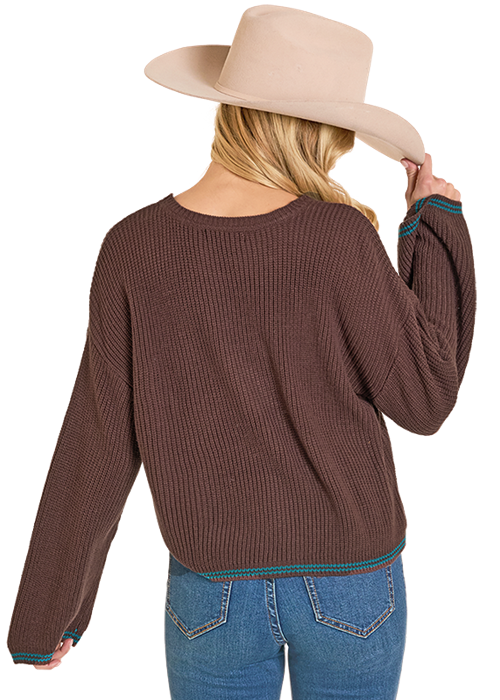 Panhandle Womens Howdy Y'all Bell Sleeve Knit Sweater