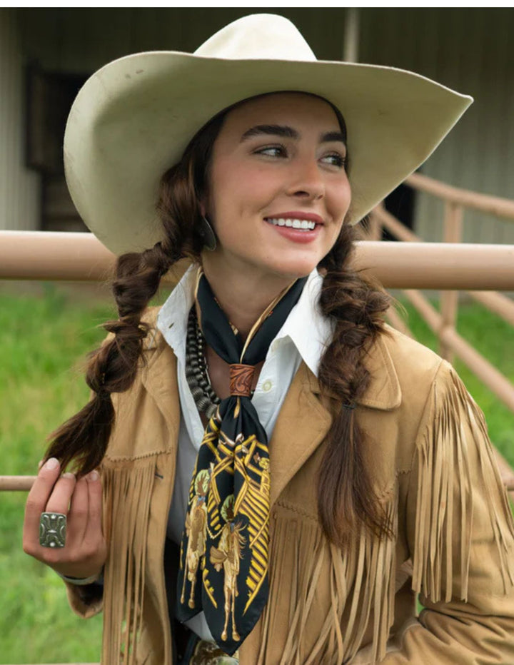 Fringe Scarves Womens Black Back When They Bucked Wild Rag