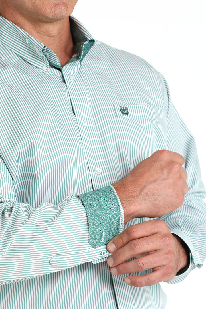 Cinch Mens Green Stripe Long Sleeve Shirt