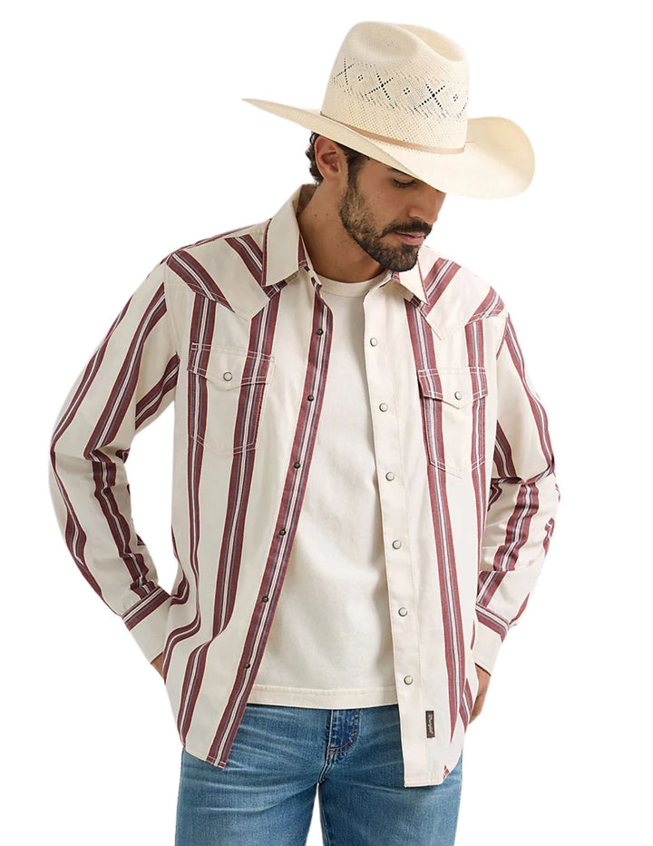 Wrangler Mens Brushpopper Stripe Western Snap Shirt